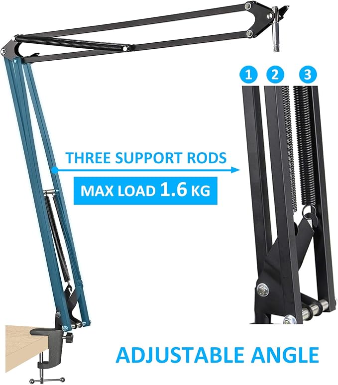 20+18.5in Rode Podmic Stand with Pop Filter, Professional Boom Arm and Windscreen for Rode PodMic Cardioid Dynamic Podcasting Microphone by YOUSHARES