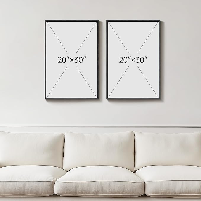 Framed Neutral Abstract Wall Art, 2 Piece Large Modern Black Beige Brown Canvas Prints Paintings Artwork for Walls, Minimalist Stone Shape Pictures for Living Room Dining Bedroom Wall Decor 20x30 In
