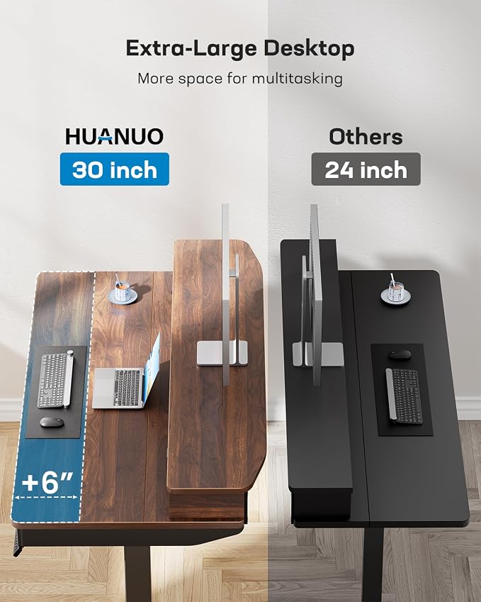 HUANUO 55 x 30 inch Electric Standing Desk with 2 Wood Drawers, Adjustable Height Sit Stand Desk for Home Office, Ergonomic Stand up Desk with 4 Memory Presets, 176 lbs Capacity, Walnut Top