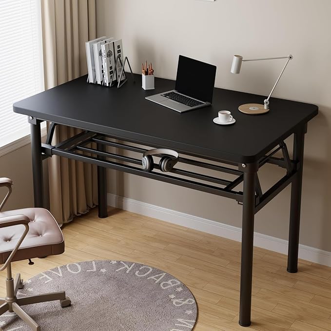 Folding Desk, 39.4" Foldable Desk for Small Spaces - Space Saving Folding Computer Desk, Portable Compact Design for Home Office, Bedroom, Dorm & Apartment, No Assembly Required