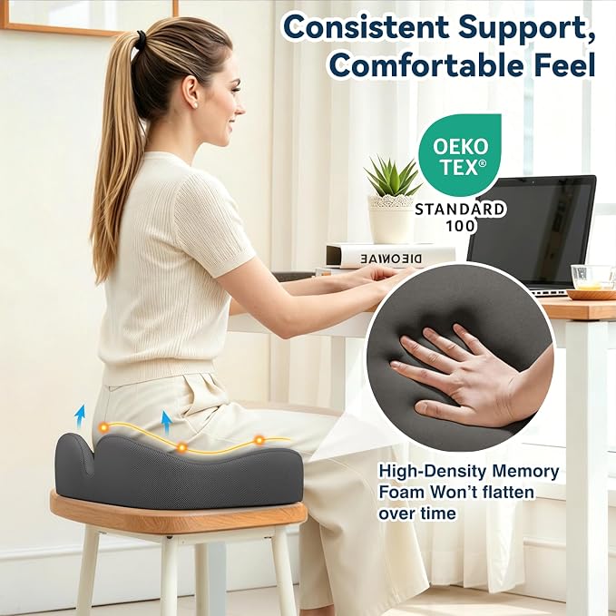 TushGuard 6-Zone Ergonomic Seat Cushion with Coccyx Cutout, Grey | Office Chair Cushions for Tailbone Pain, Non-Slip Bottom, Breathable Washable Mesh, Versatile Use for Car, Office, Wheelchair