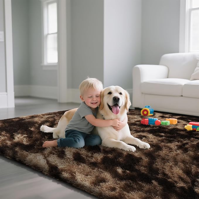 yongyangjuxin Fluffy Rug Shag Area Rug, Mottling Brown 9x12 Area Rugs for Living Room, Large Shag Area Rugs for Bedroom Room Home Decor, Upgrade Anti-Skid Rectangular Fuzzy Rugs