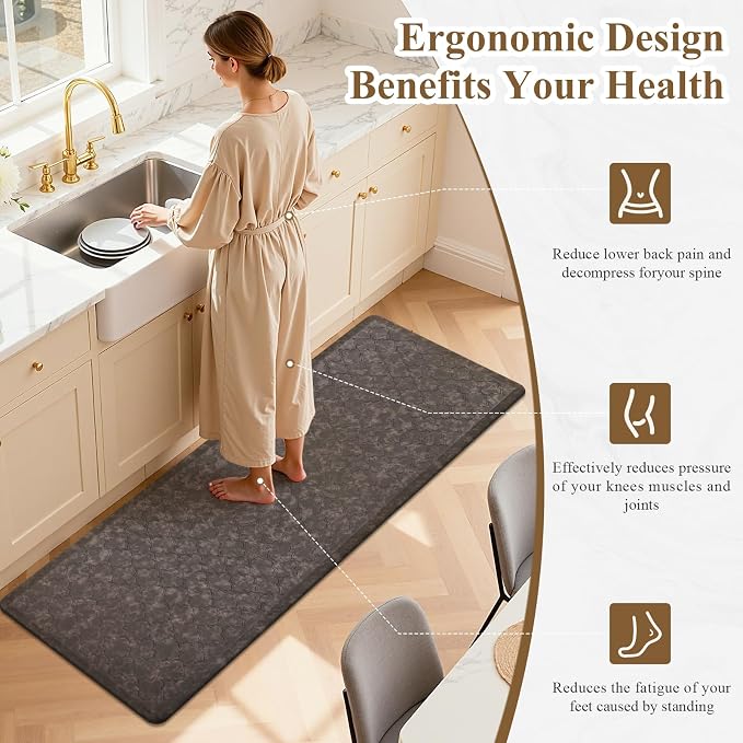 HEBE Anti Fatigue Kitchen Mats for Floor 17.3"x48", Cushioned Standing Mat | Non Slip Waterproof Kitchen Runner Rug, Heavy Duty Padded Foam Comfort Mat Floor Carpet for Standing Desk, Laundry, Sink