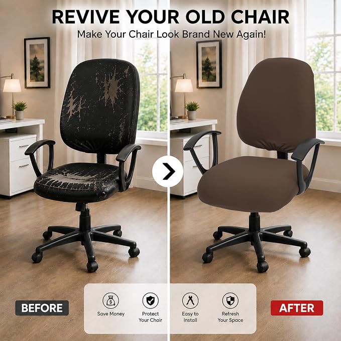 DIVA EN CAMINO DEC Stretchable Desk Office Chair Seat Covers - Universal Stretch Computer Chair Slipcover - 180GSM Washable Rotating Backrest Coverings & Cushion Protectors for Dogs, Cats, Pets