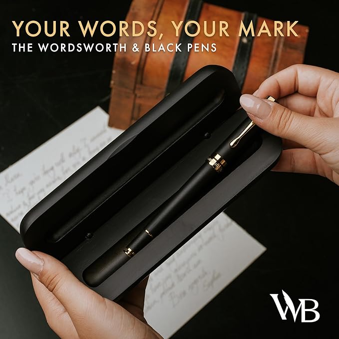 Wordsworth and Black Rollerball Pen-Stunning Luxury Pen Bamboo Blackwood Gold Finish, Refillable, Best Roller Ball Gift Set Pen for Men & Women, Ink Refill, Point Office Pens for Writing