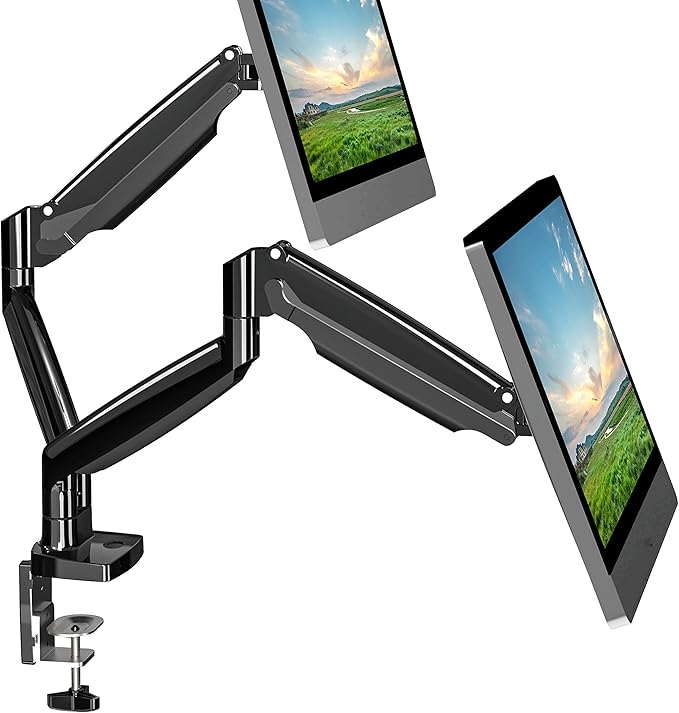 Dual Monitor Mount, Dual Monitor Desk Mount for Two Ultrawide 22"-34" Flat/Curved Computer Screens, Fully Adjustable Gas Spring Double Monitor Stand Arms Hold 26.5lbs, VESA 75x75/100x100mm