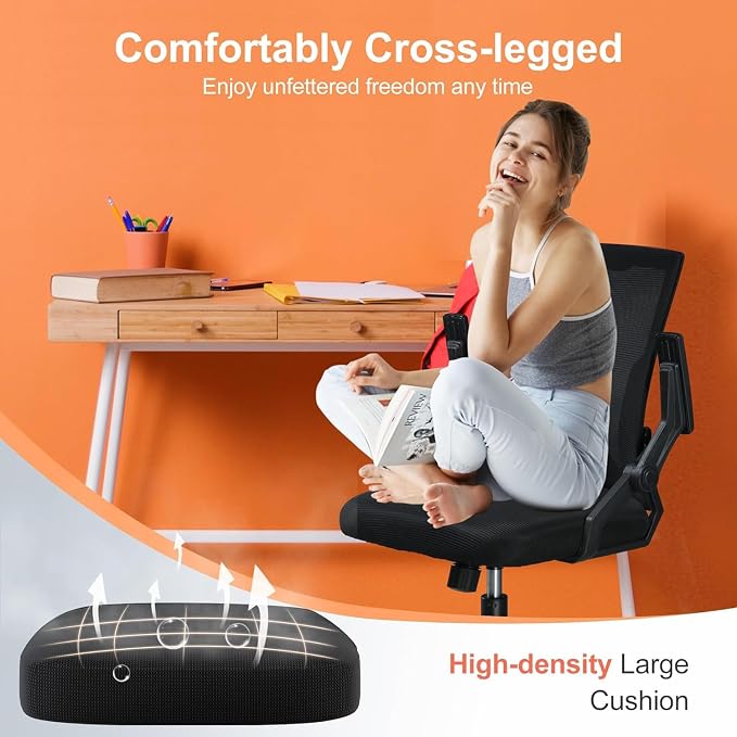 COMHOMA Office Chair with Flip-up Armrests Ergonomic Computer Desk Chair with Adaptive Lumbar Support & Breathable Mesh, Black, Pack of 2
