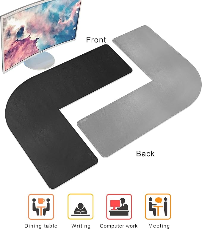 Chihein L-Shaped Desk Pad, Corner Desk Mat (37.4”+ 49.2”) x 12.99”, Computer Office Mouse pad Writing Table Pad for Home Office - Black/Gray