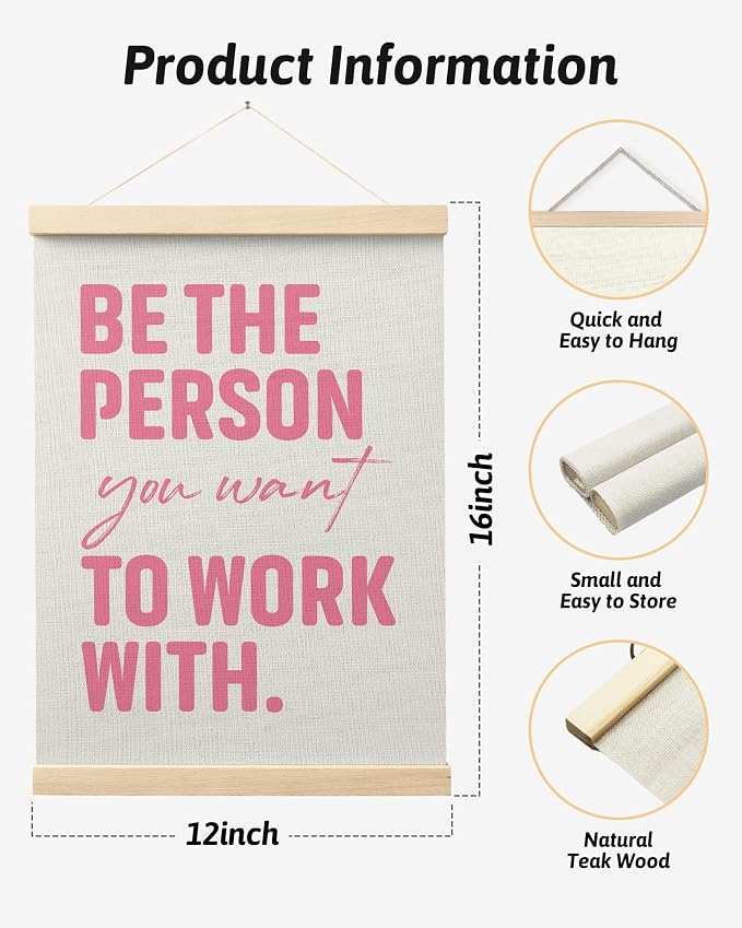 FGFK Pink Be the Person You Want to Work with Inspirational office Framed hanging Canvas wall art Poster Prints decor for women,Motivational posters office decorations for work,12x16 Inch