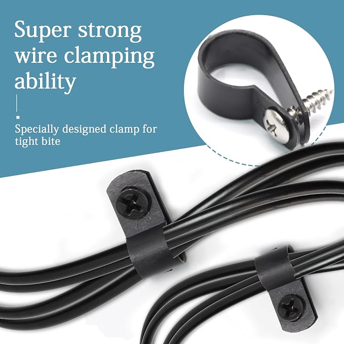 50 Pcs 5/8 Inch Black Nylon Cable Clip Wire Clamp | R-type, 16mm, Stainless Steel Screws Included, Screw Mounting, Wire Management
