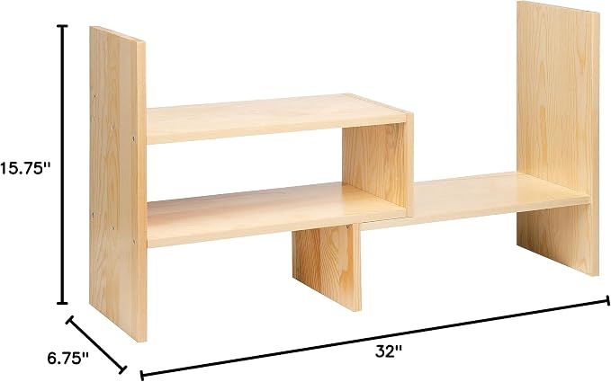 Desktop Organizer Office Storage Rack Adjustable Natural Wood Display Book Shelf Stand Rack Wood Caddy Desk Organizer Set Office Storage Expandable Tabletop