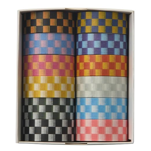 12 Rolls Grid Washi Tape Set Plaid Arts Adhesive Tapes Basic Patterns Decorative Masking Tape Sets for Craft, Kids, Scrapbook, DIY, Gift Wrapping (Style Two)