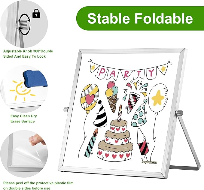 Small Dry Erase Board, 10" X 10" Small Whiteboard with Stand, Portable Magnetic Tabletop Erase Board for Kids Drawing, Desktop for Students Kids Home Office