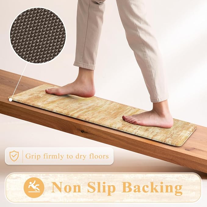 KIMODE Fall Decor Kitchen Mats Cushioned Anti Fatigue,Orange Aabstract Rugs | Farmhouse Kitchen Rugs Sets of 2,Waterproof Kitchen Mats for Floor,Padded Kitchen Floor Mat for Sink Laundry Desk Bedroom RV