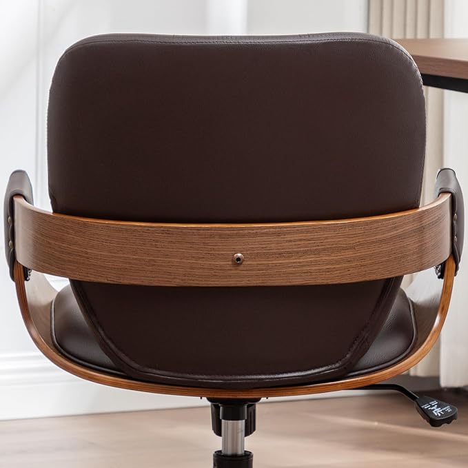 Desk Chair for Small Office, Mid Century Modern Desk Chair, Walnut Finish | Ergonomic Curved Back, Bentwood Frame, Rocking Function & 360° Swivel, Height Adjustable 19"-23", Support Up to 350 lbs