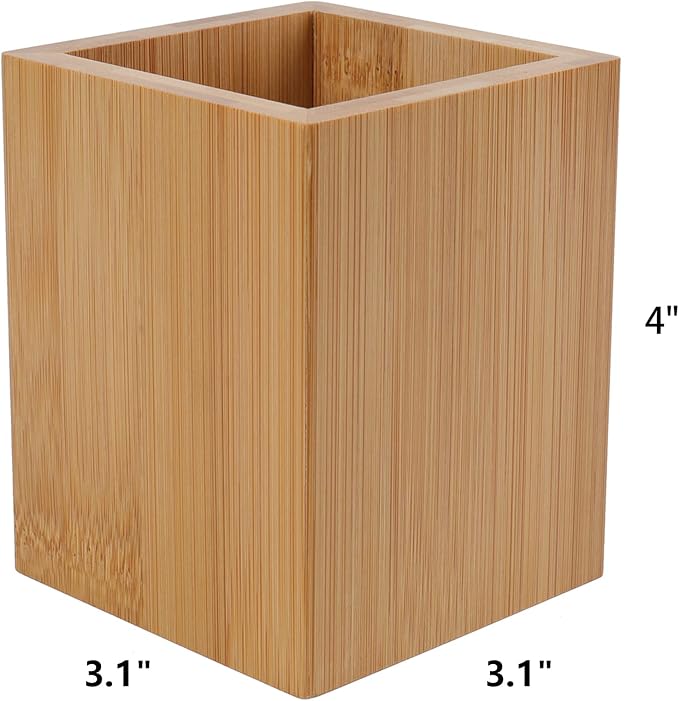 Tosnail 2 Pack Bamboo Pen Holder Pencil Holder for Desk, Makeup Brush Organizer Marker Pen Storage Cup for Office, School and Home