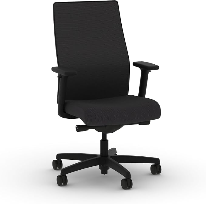 HON Ignition 2.0 Mid‑Back Ergonomic Office Chair, Mesh Task Seating with Lumbar Support, Advanced Synchro‑Tilt, Height and Width Adjustable Arms, Black Frame, Onyx