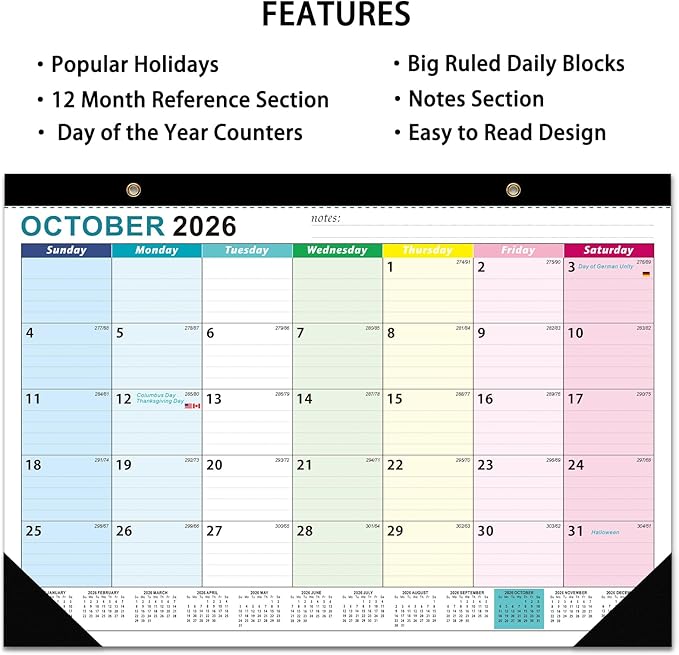 Desk Calendar 2026-2027 - 18 Month Desk Calendar july 2026-2027 Dec, 17" x 12", Large Desk Calendar with Thick Paper, Plastic Cover, Stickers, Home or Office Calendar for Easy Organizing