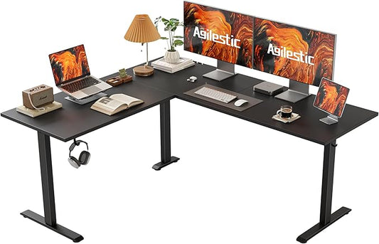 Agilestic L Shaped Standing Desk 63 x 55 inch Adjustable Height, Electric Corner Standing Desk, Sit Stand Computer Table with Splice Board, Black