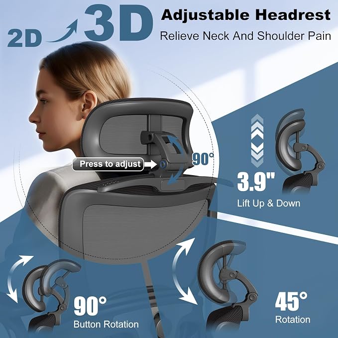 AnyGod Ergonomic High Back Mesh Office Chair, Big & Tall Swivel Desk Chair | 3D Adjustable Headrest, 4D Flip-Up Armrests, Computer Chair with Lumbar Support, Breathable Gaming Chair for Home Study