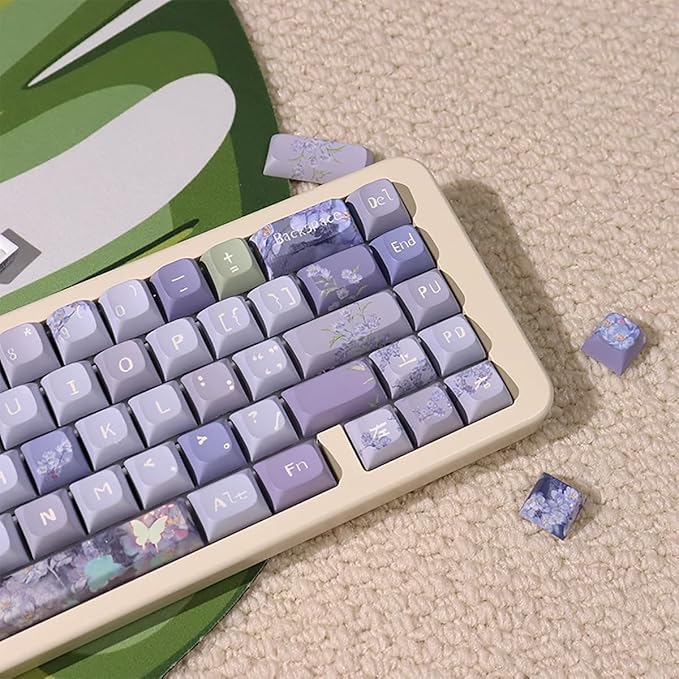 Sumgsn 156 Keys PBT Dye Sub Custom Purple Keycaps URE Profile Butterfly Keycap Set Fit for 95% 75% 65% 60% Cherry Mx Switches Mechanical Keyboard