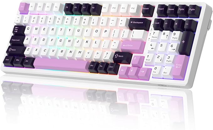 MageGee Mechanical Gaming Keyboard, 96% Gasket Hot Swappable Wired Custom Creamy Keyboard with 5-Layer Sound Dampening, RGB Backlit, NKRO for Win/Mac (Purple Jade, Violet Switch)
