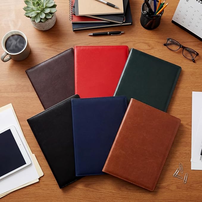 Fuyoooo 6 Pcs Bulk Professional Padfolio with Clipboard Leather Portfolio Folder Binder Legal Pad Holder for A4 Letter Size Notepad Resume Ideal Organizer for Business Office Conference (Multi Color)