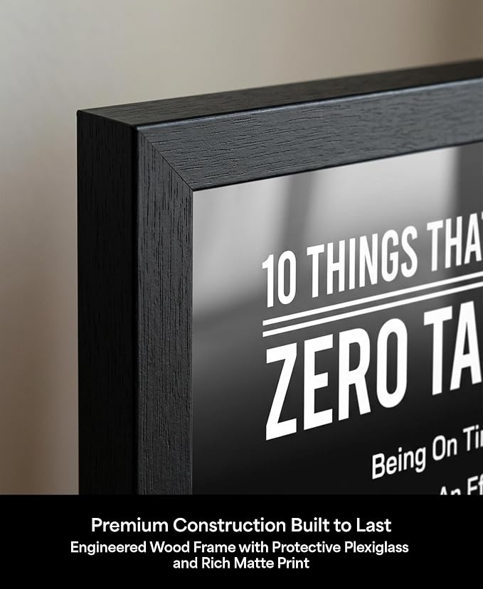 10 Things That Require Zero Talent Motivational Wall Decor, 11x14 Black Framed Office Wall Art Print, Inspirational Leadership Quote Poster for Work, Gym, Classroom and Team Building