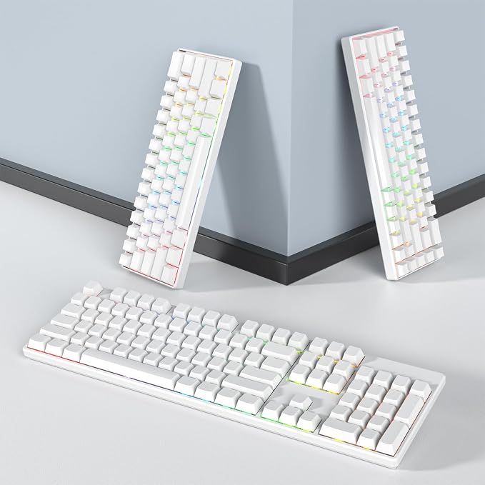 Guffercty kred Blank Keycaps Thick PBT Cherry Profile, 129 Keys Minimalist White Keycap Set with 7U Spacebar for Mechanical Keyboard(Blank White)