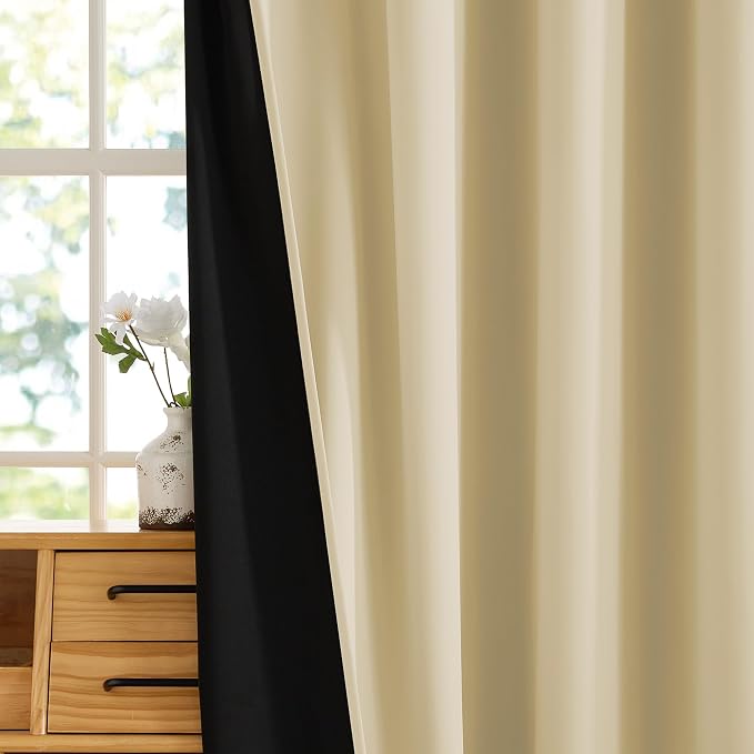 RYB HOME Extra Wide 100% Blackout Patio Door Curtain 96 inch Long, Grommet Room Darkening Room Divider Drapes, Sliding Door Curtains for Living Room/Bedroom Large Window, Beige, W100 x L96