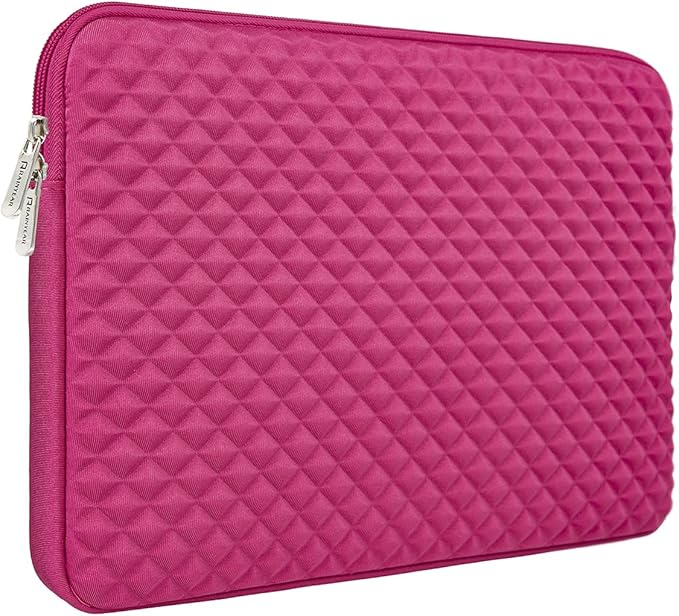 RAINYEAR 16 Inch Laptop Sleeve Diamond Foam Shock Resistant Padded Case Fluffy Lining Zipper Cover Carrying Bag Specially Compatible with New 16" MacBook Pro A2141 A2485 M1 M2 M3 M4(Deep Pink)