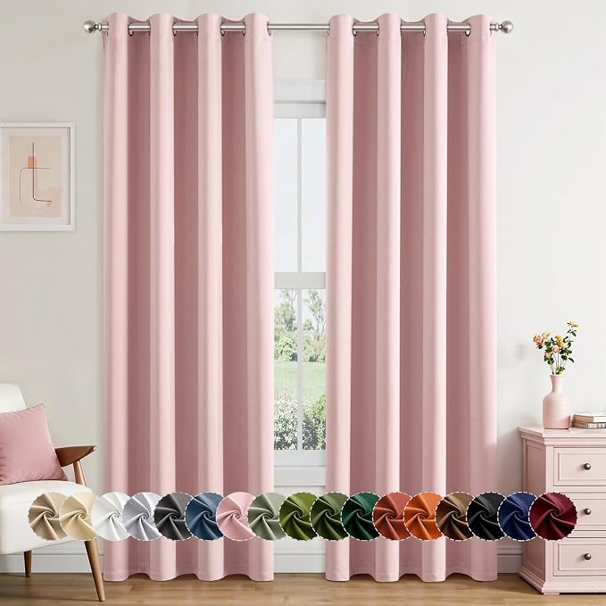 MIULEE Blackout Curtains for Bedroom Living Room 2 Panels, Thermal Insulated Room Darkening Drapes Grommet Noise Reducing Light Blocking Window Treatments 84 Inches Long 50x84 Inch Pink
