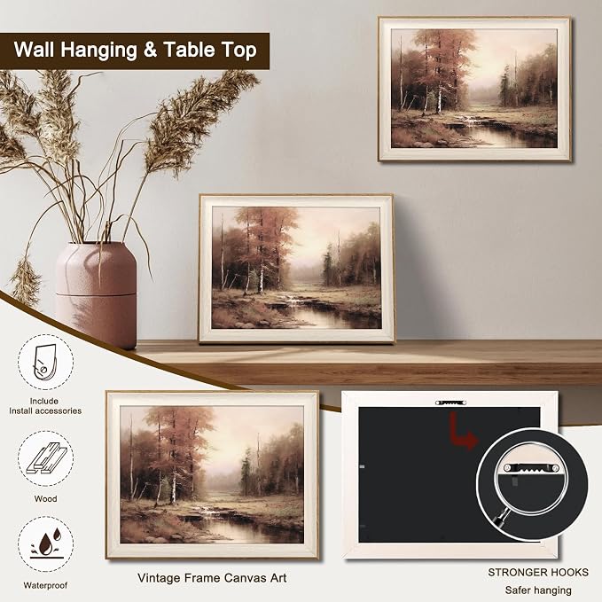 Uniro Vintage Framed Wall Art, Moody Fall Landscape Countryside Oil Painting, Rustic Autumn Farmhouse Wall Decor Canvas Prints Artwork with Antique Frame, Victorian Wall Picture Decor for Gallery Living Room - 12"x16"