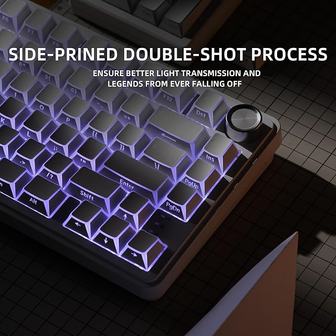 XVX White Shine Through Keycaps, PBT Keyboard Keycaps Cherry Profile, Custom Side Printed Keycap Sets Suitable for 60% 65% 75% 80% 100% Mechanical Keyboard