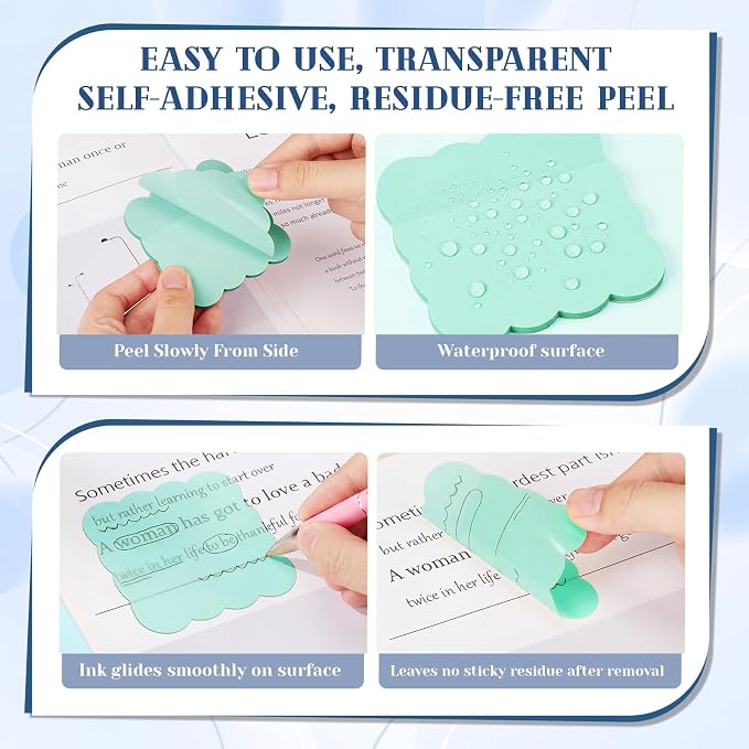 Eaasty 400 Sheets Transparent Sticky Notes 2.8x2.8 Clear Scalloped Sticky Notes 8 Pads Cute Wavy Translucent Pads Waterproof See Through Note for Bible Study Annotation School Office(Soft Morandi)