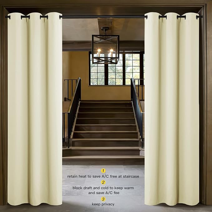 NICETOWN Door Curtain for Doorway Privacy, Curtains 84 Inch Length, Room Divider Cover, Blackout Temporary Insulated Closet Curtain for Bedroom Closet (1 Panel, 7ft Tall x 5ft Wide, Beige)