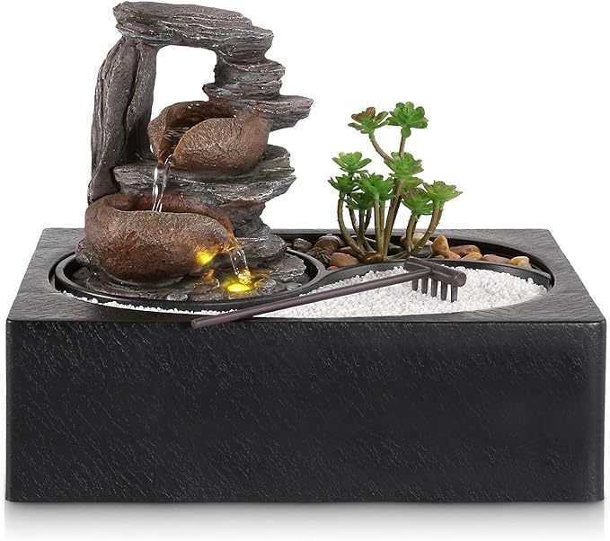 Dyna-Living Indoor Water Fountains Tabletop Water Fountain with Pump Zen Garden Relaxation Desk Waterfall Fountain Indoor Small Fountain for Zen Room Decor
