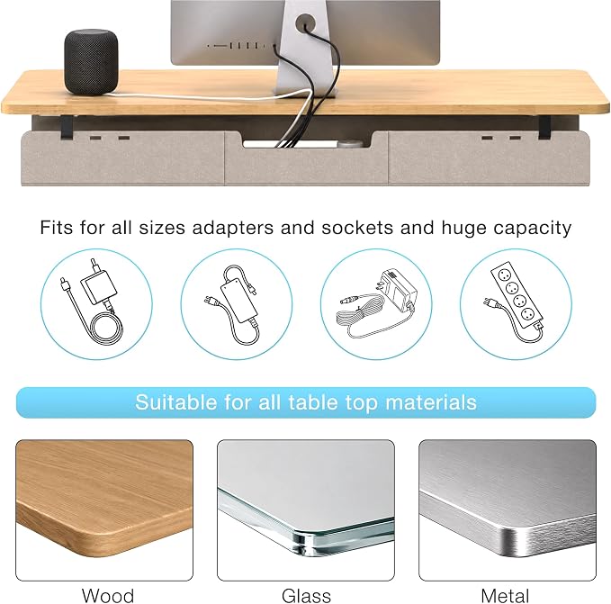 No-Drill Under Standing Desk Cable Management,31.5" L,Beige | Upgraded 0.25" Heavy-Duty Felt Cable Organizer,Desk Wire Management Tray with Clamp or Screw Mount, for Home Or Office