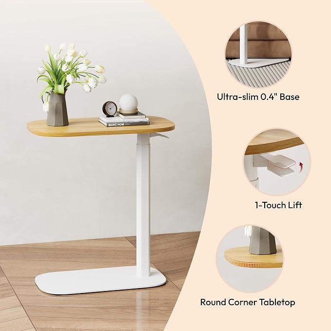 SANODESK 24''Standing Desk Pneumatic Height Adjustable Mobile Overbed Table | Desk Laptop Desk,Bedside Table,Computer Cart for Home Office Computer Workstations Small Spaces,23.6" W x 13.8" D,Maple
