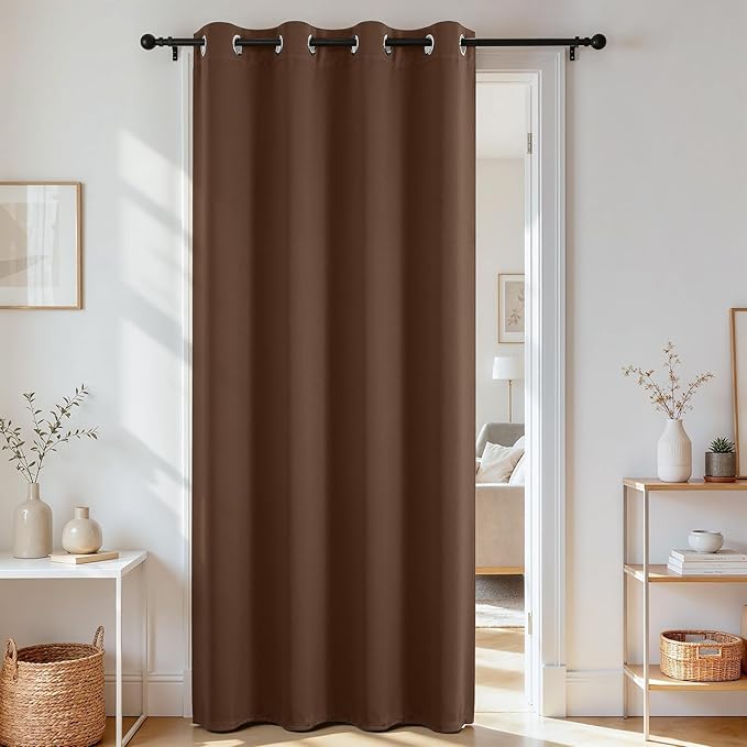 Joydeco Blackout Door Curtain for Doorway Privacy 78 Inches Long, Grommet Closet Curtain for Open Closet, Room Divider for Bedroom Living Room (Brown, 40Wx78L, 1 Panel)