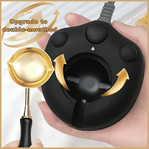 Dual-Spout Electric Wax Seal Warmer Black with Spoon Tweezers Stirring for Melting Wax Sealing Beads