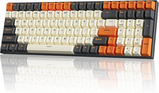 RK ROYAL KLUDGE RK100 Wireless Mechanical Keyboard RGB Backlit Bluetooth5.1/2.4G/Wired 96% Full Size 100-Key Hot Swappable Gaming Keyboard Brown Switch Carbon
