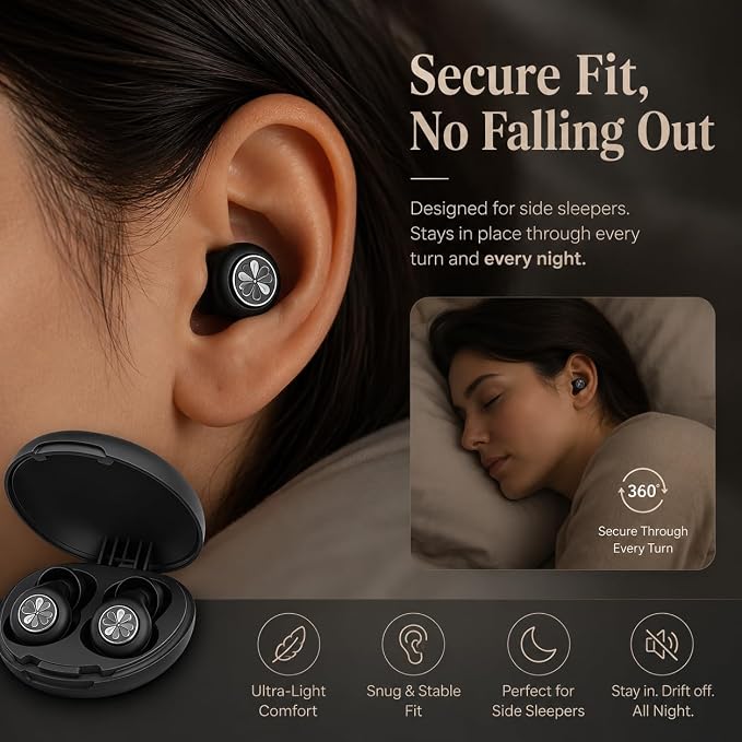 45dB Ear Plugs for Sleeping, Soft Silicone for Side Sleepers, 4 Sizes | Reusable soft silicone with XS/S/M/L sizes for side sleepers, concerts, flights and hotels; carrying case included.