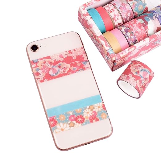 12 Rolls Washi Tape Set, Cherry Blossoms Floral Pattern Washi Masking Tape for Scrapbook,DIY,Crafts,DIY,Gift Wrapping