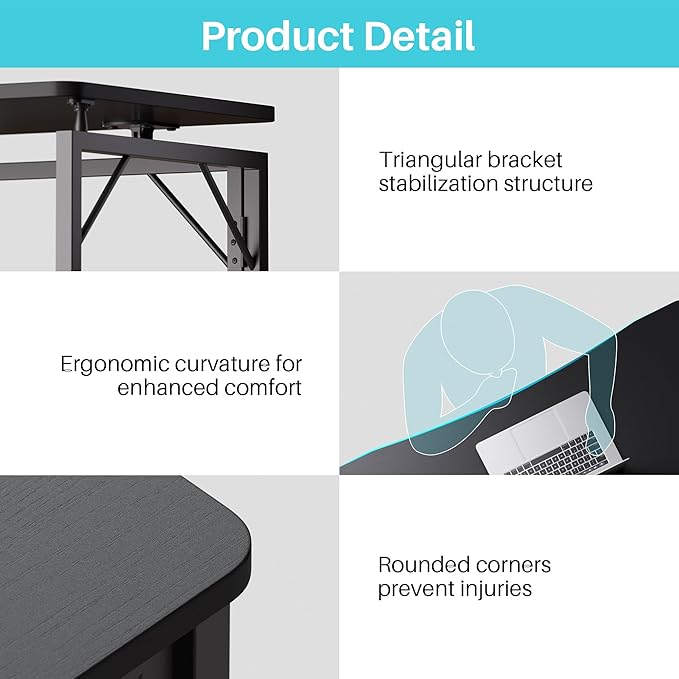JOYMOOP Black 47.2" Folding Desk, No Assembly Small Foldable Desk for Home, Office, Wooden Top Folding Computer Desk for Working, Writing, Studying - Large Size