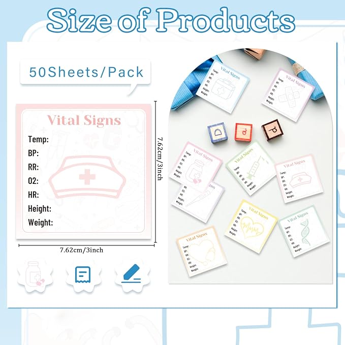 Vital Signs Sticky Notes Gifts, 9 Pack Vitals Signs Notepad 3x3 Inch for Nurse Daily Monitoring, Health Checklist Patient Memo Pads Supplies for Office Hospital (450 Sheets)