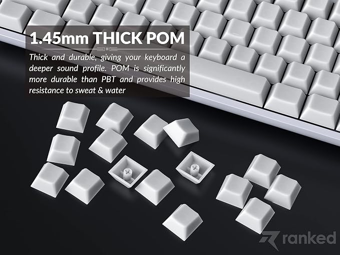 Ranked POM Jelly Premium Translucent Keycap Set | 1.45 mm Thick POM | Cherry Profile for Custom Mechanical Keyboard (White, 169 Keys)