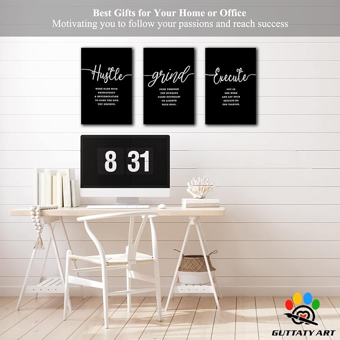 Office Wall Art - 3 Panel Motivational Canvas With Inspirational Quotes for Home Decor, Positive Entrepreneur Words Poster Frame for Company 12"x18"x3Pcs