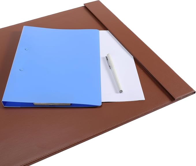 34" x 20" Leather Desk Blotter with Side Rails for Writing Leather Executive Desk Pad Protector Desk Mat for Office Home Workplace Brown