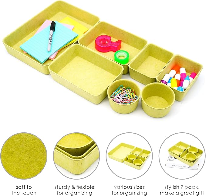 Drawer organizers tray Felt storage bins office Desk dividers Morandi Colors Shallow Box 7-Piece round (Linden green)